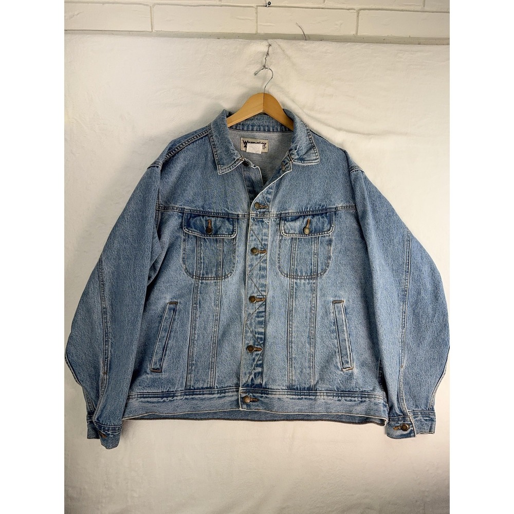 Wrangler Rugged Wear Jacket Mens‎ XL Blue Denim Jean Trucker Western Cowboy Coat